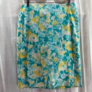 Talbots Women's Size 2 Pencil Skirt‎ Floral Aqua Yellow Career Office